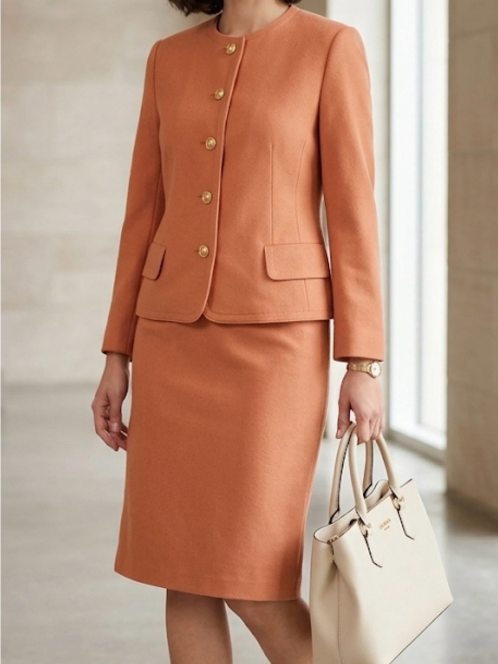 Louis Feraud  women’s suit Jacket & skirt color Camel.
